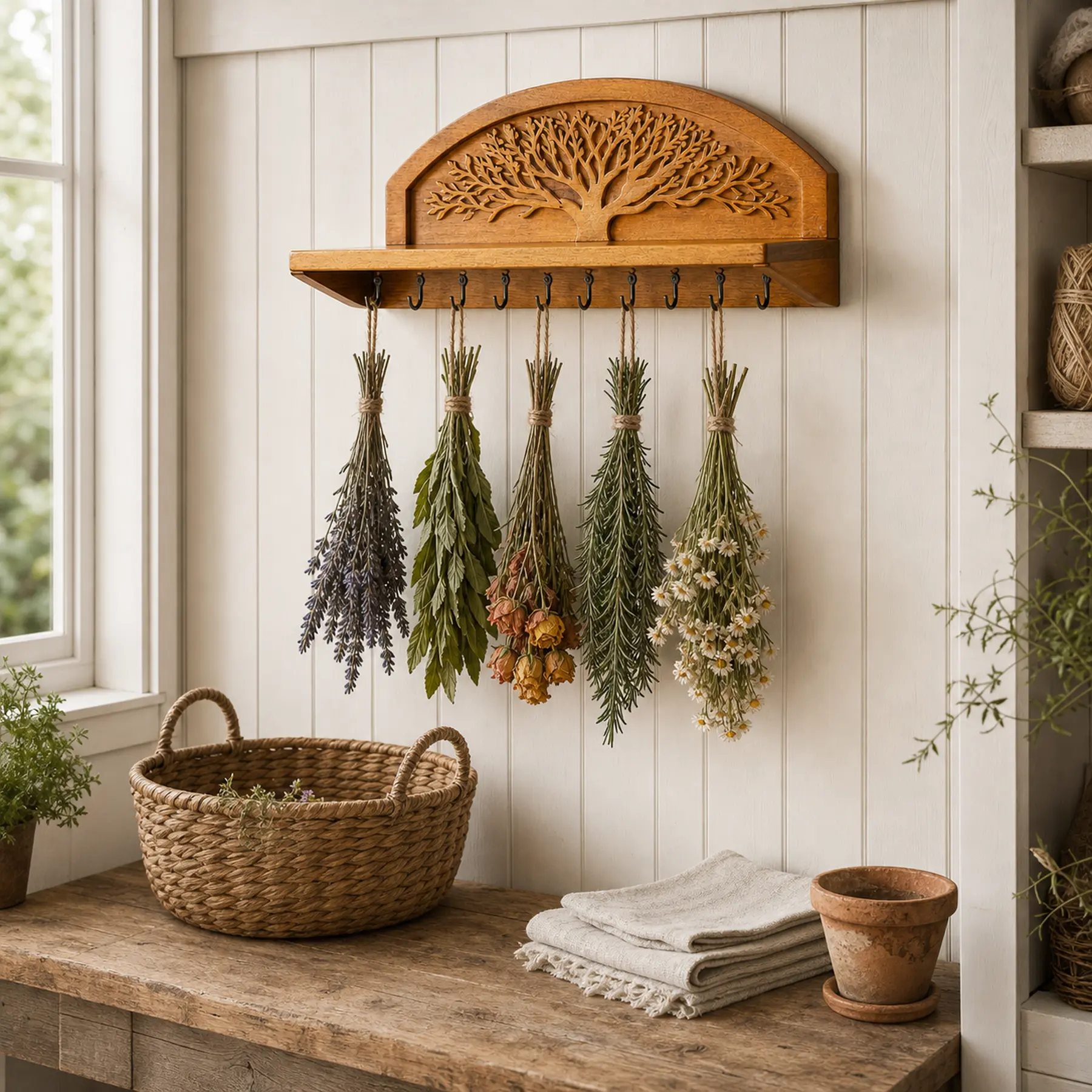 Wall-mounted herb drying rack, Embossed style, utility room lifestyle