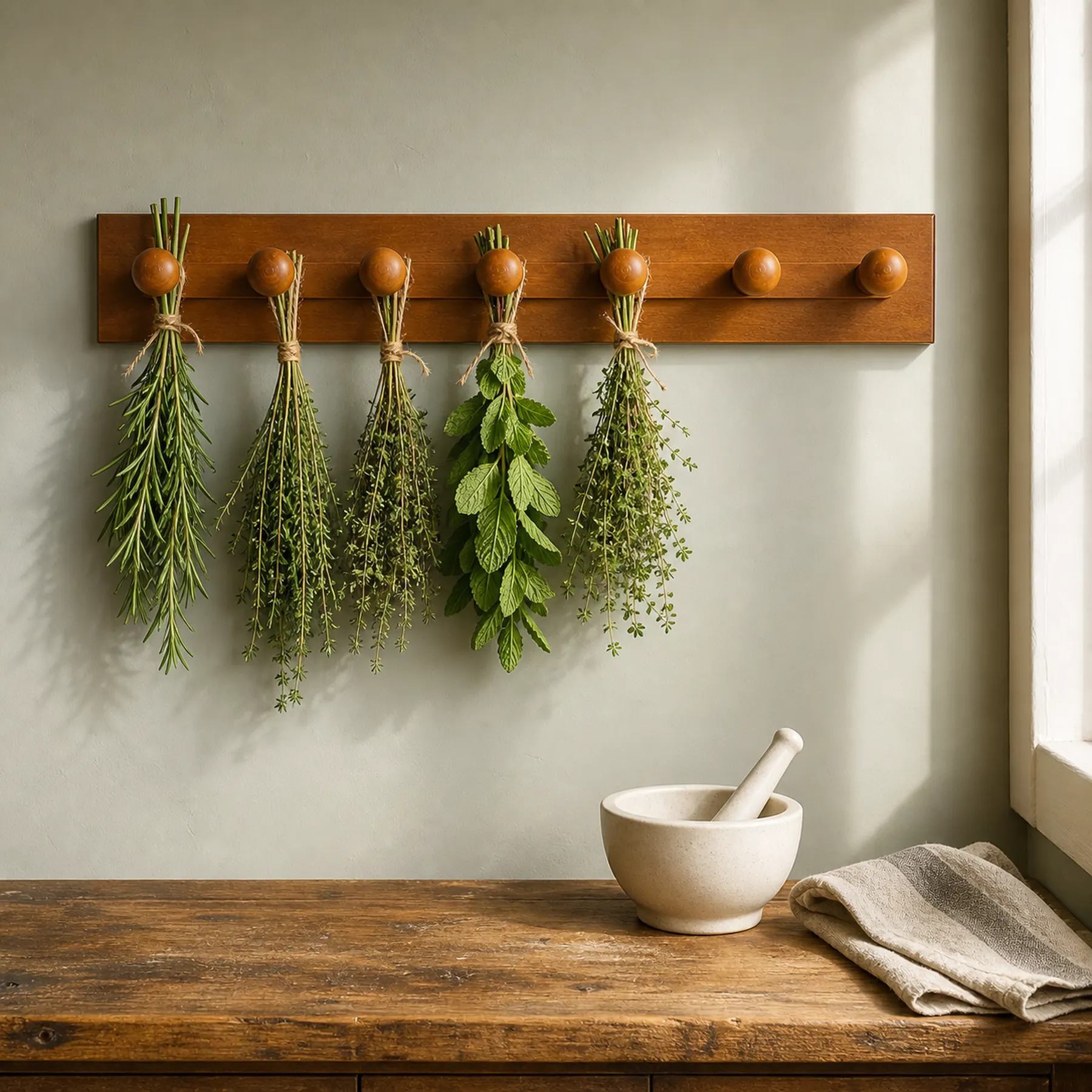 Wall-mounted herb drying rack, Small Spaces style, herb drying