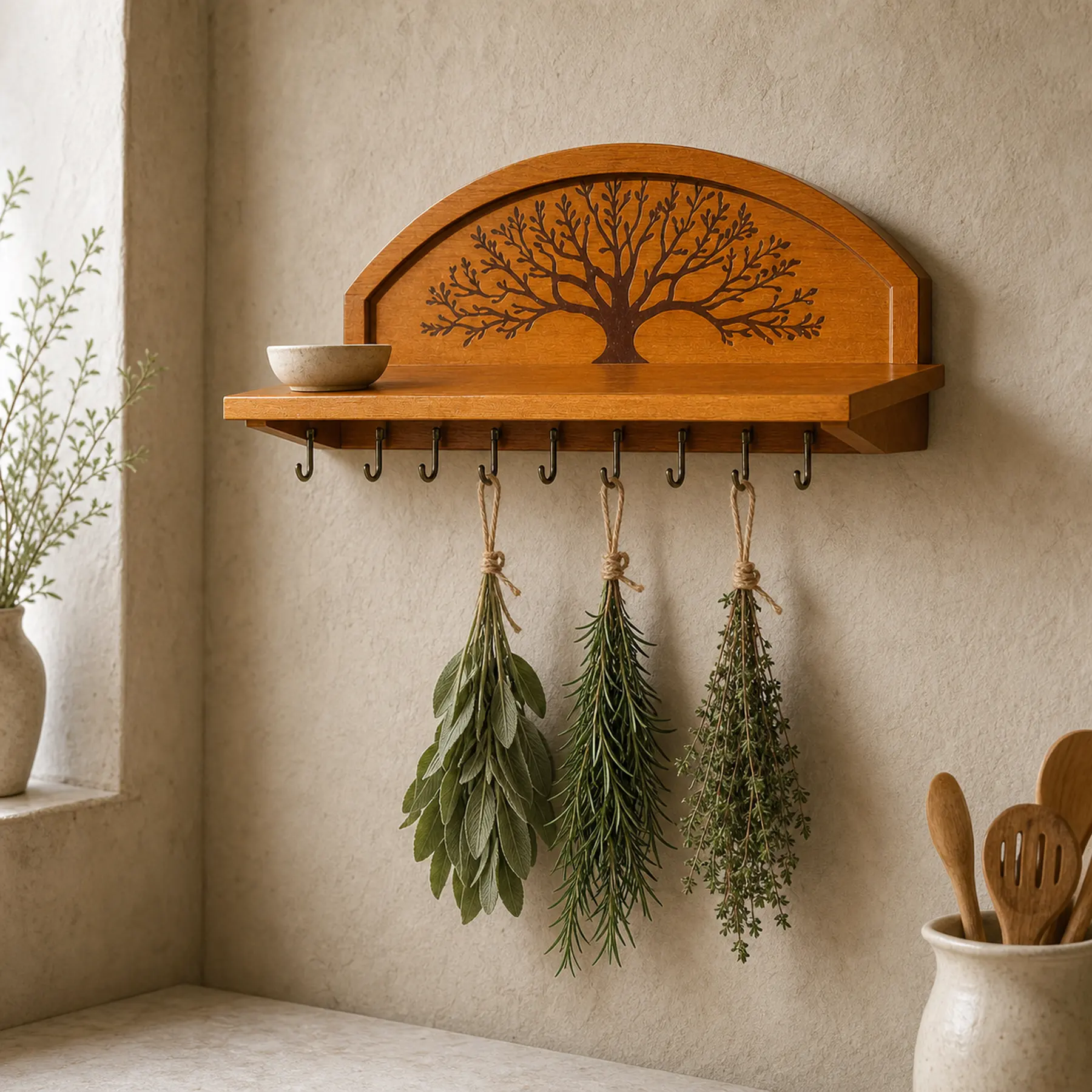 Wall-mounted herb drying rack, Sticker style, structure proof