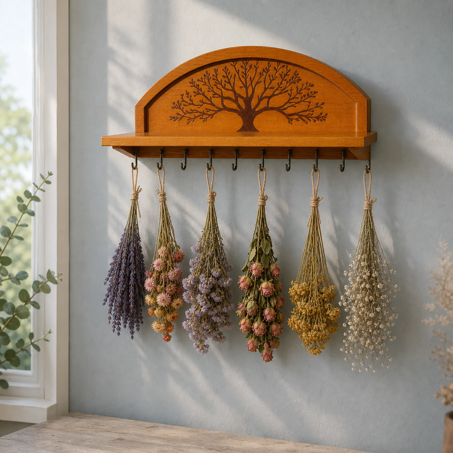 Wall-mounted herb drying rack, Sticker style, flower drying