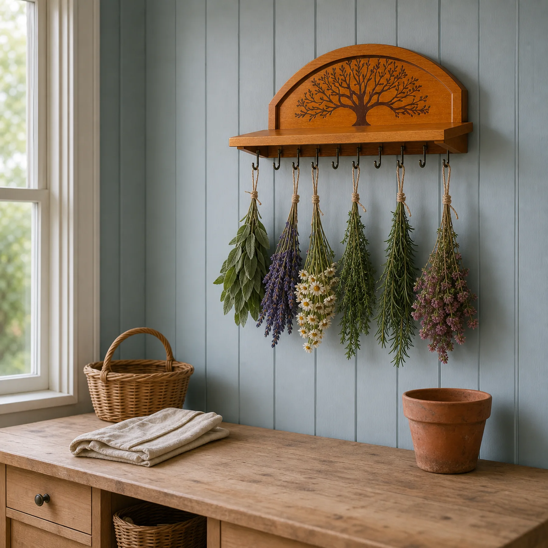 Wall-mounted herb drying rack, Sticker style, utility room lifestyle