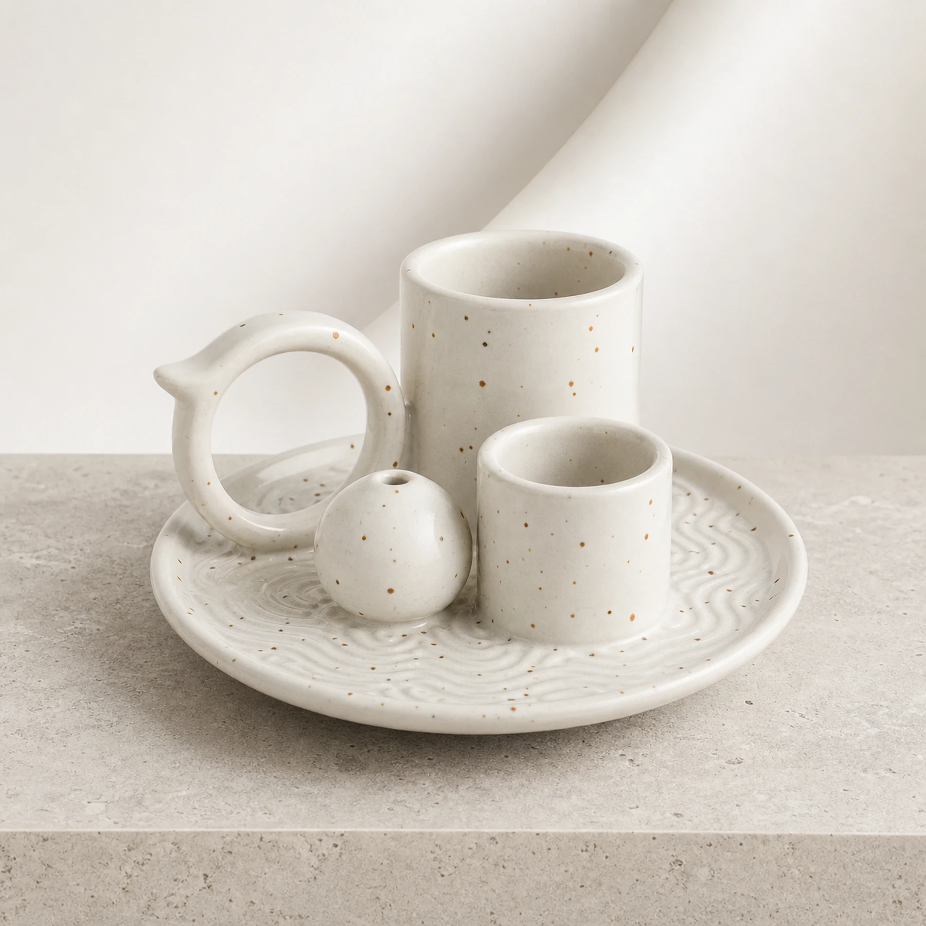 White glaze 5-in-1 ceramic smudge bowl empty in a clean three-quarter product view