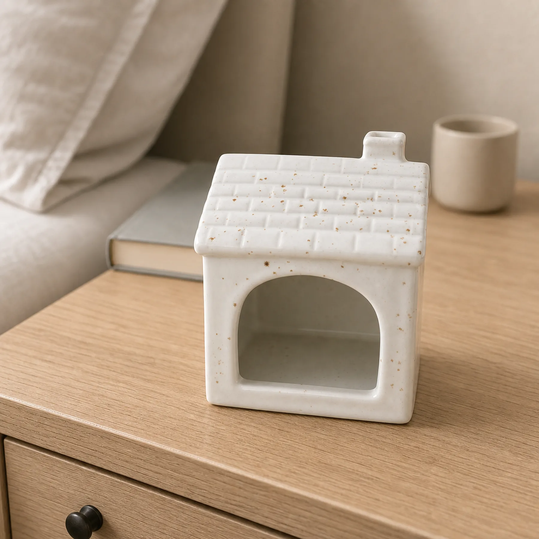 White ceramic house Palo Santo holder in an American home