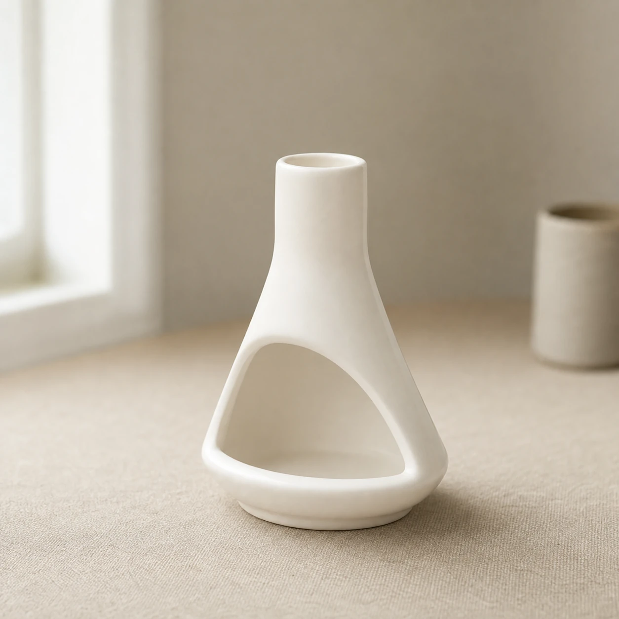 White ceramic mini chiminea clean front view