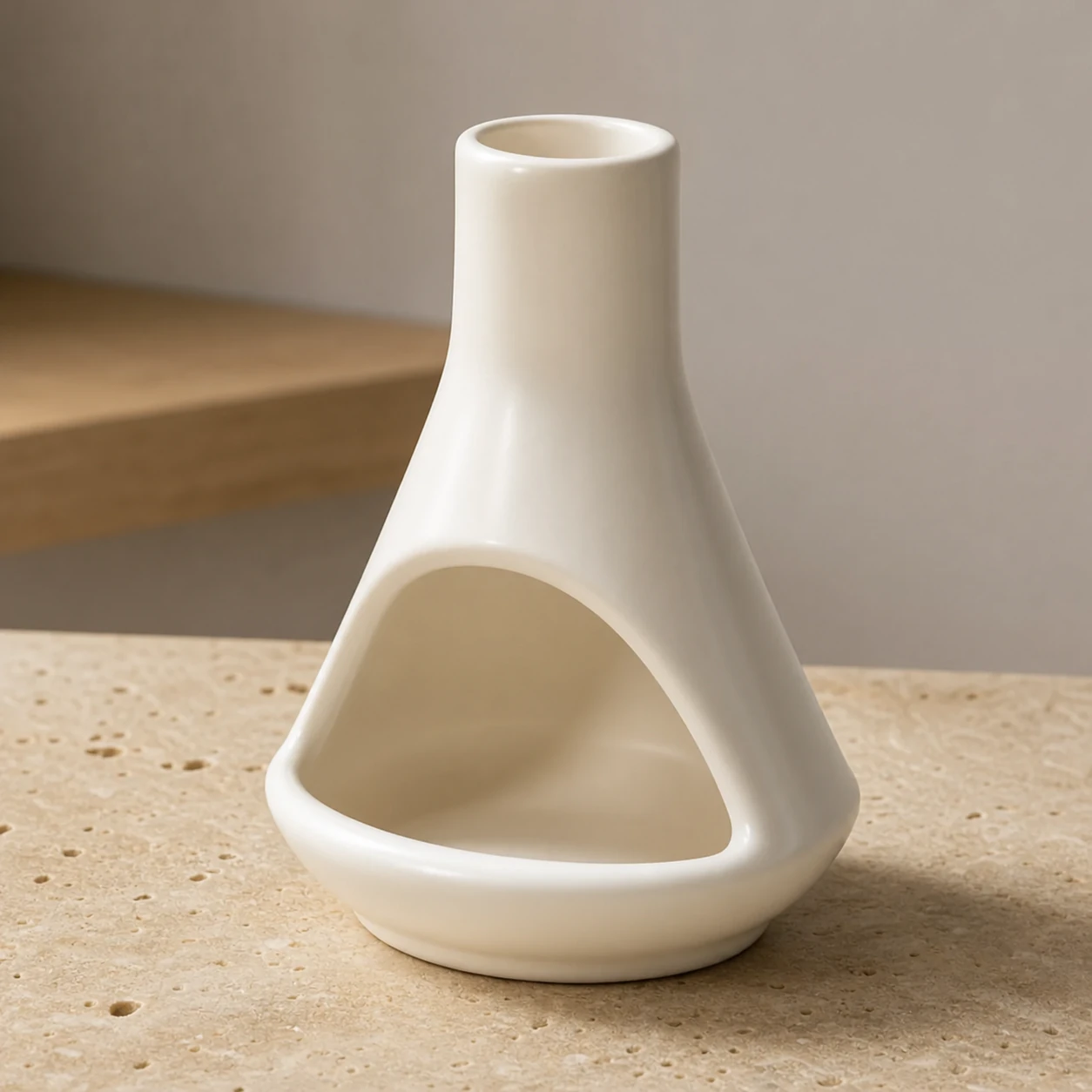 White ceramic mini chiminea glaze and hearth detail