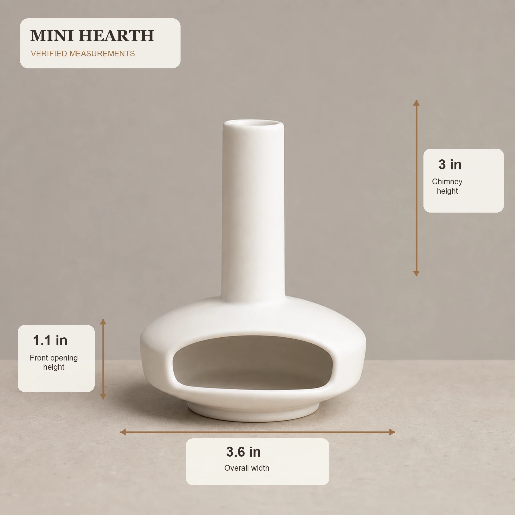 White mini ceramic Palo Santo burner with verified dimensions