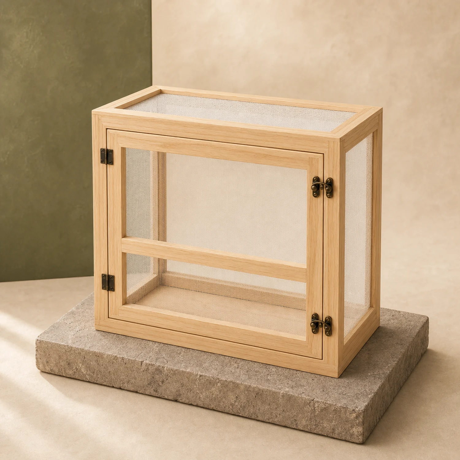 Wide wood frame butterfly habitat shown from a clean alternate angle
