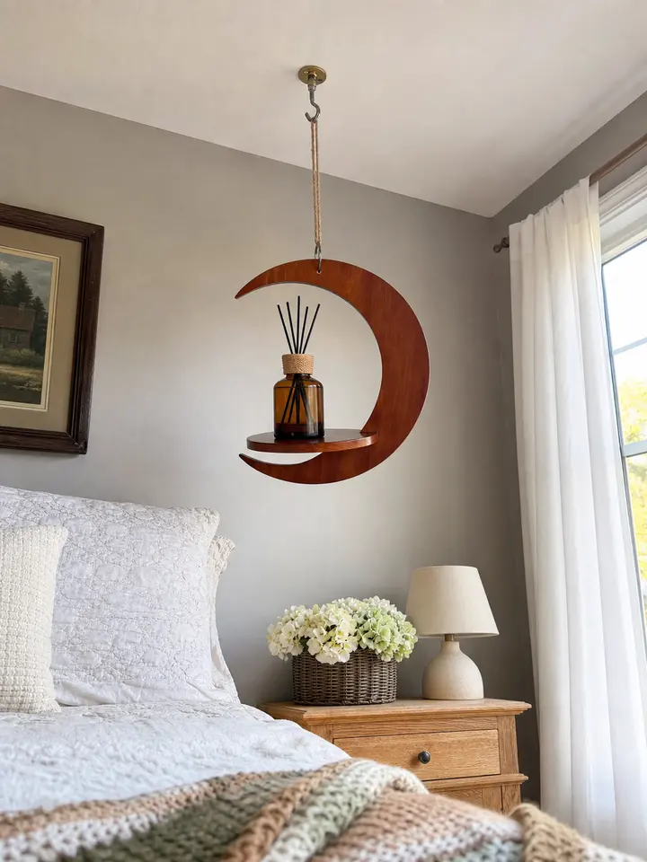 Crescent Wood Hanging Plant Tray styling idea 6