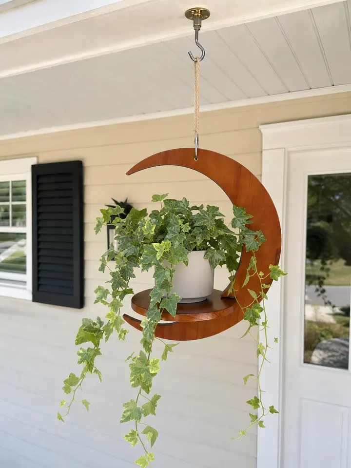 Crescent Wood Hanging Plant Tray styling idea 4