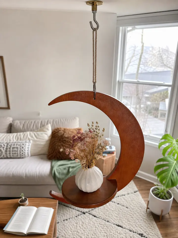 Crescent Wood Hanging Plant Tray styling idea 3