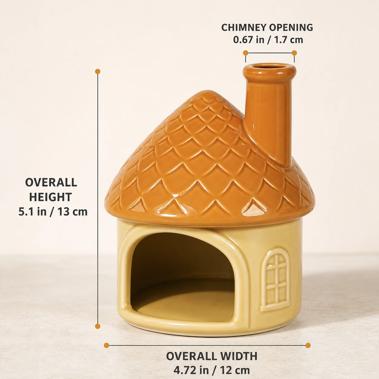 Yellow house ceramic Palo Santo holder verified height width and chimney opening dimensions