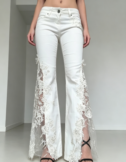 Lace Trim Flare Jeans（White 2.0）