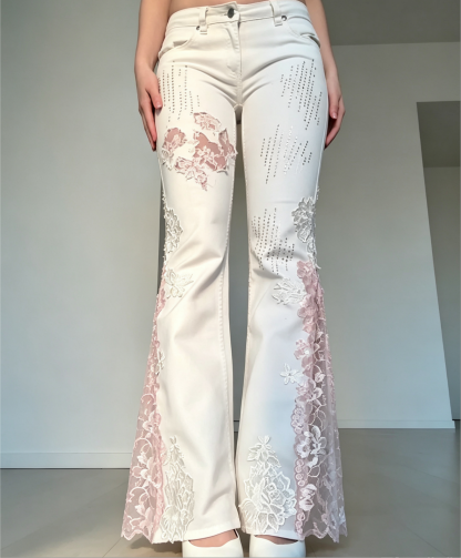 Lace Trim Flare Jeans（White 3.0）