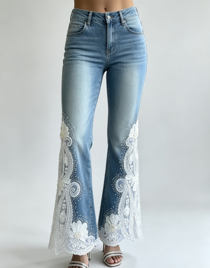 Lace Trim Flare Jeans（Blue 4.0）