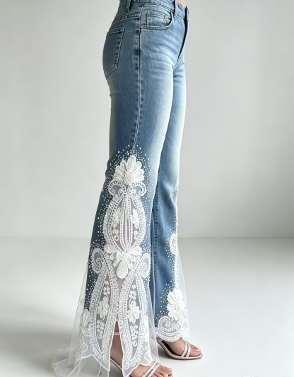 Lace Trim Flare Jeans（Blue 4.0）