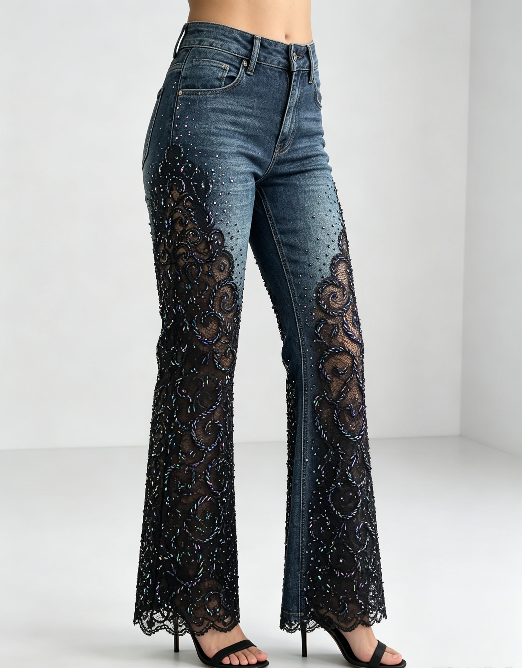 Hand Beaded Denim Jeans