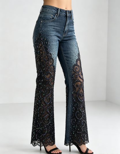 Hand Beaded Denim Jeans