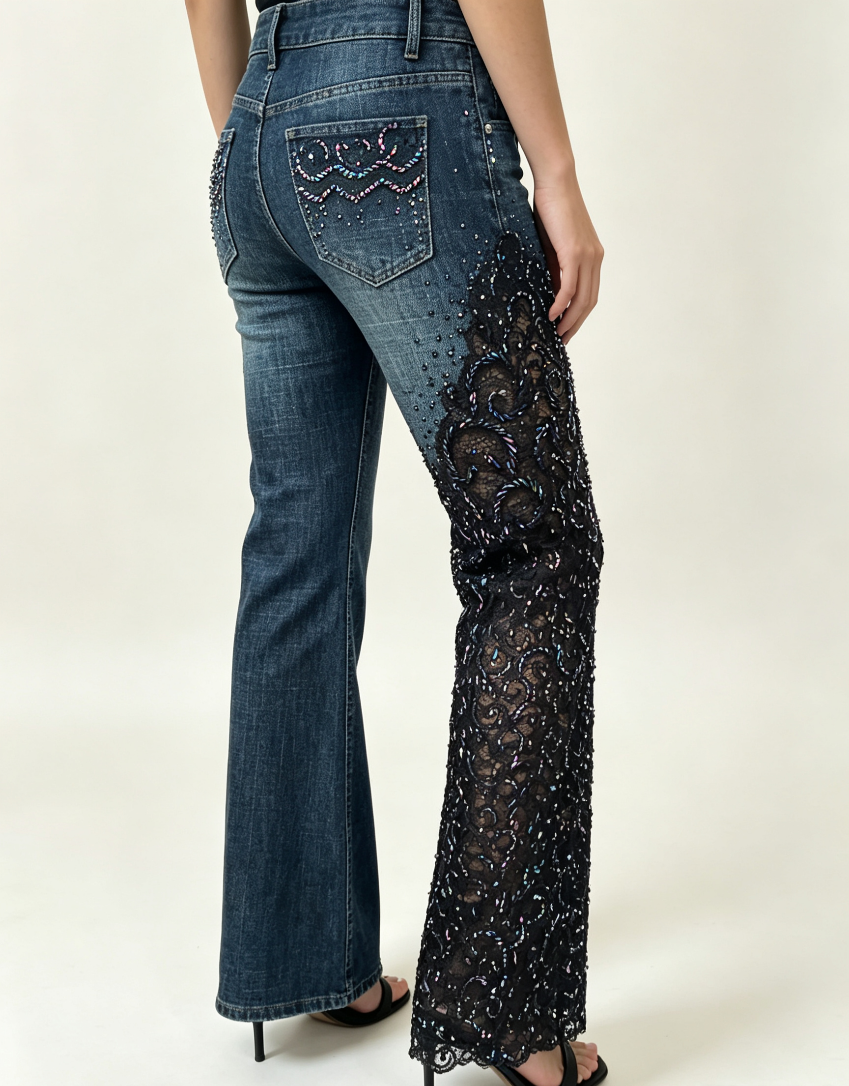 Hand Beaded Denim Jeans