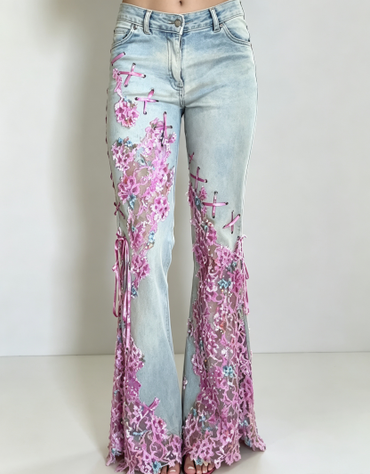 Lace Trim Flare Jeans（Blue 5.0）