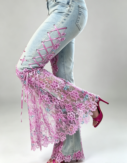 Lace Trim Flare Jeans（Blue 5.0）