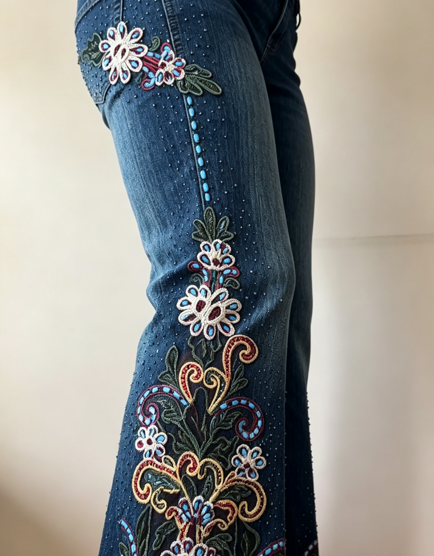Lace Trim Flare Jeans（Black 4.0）