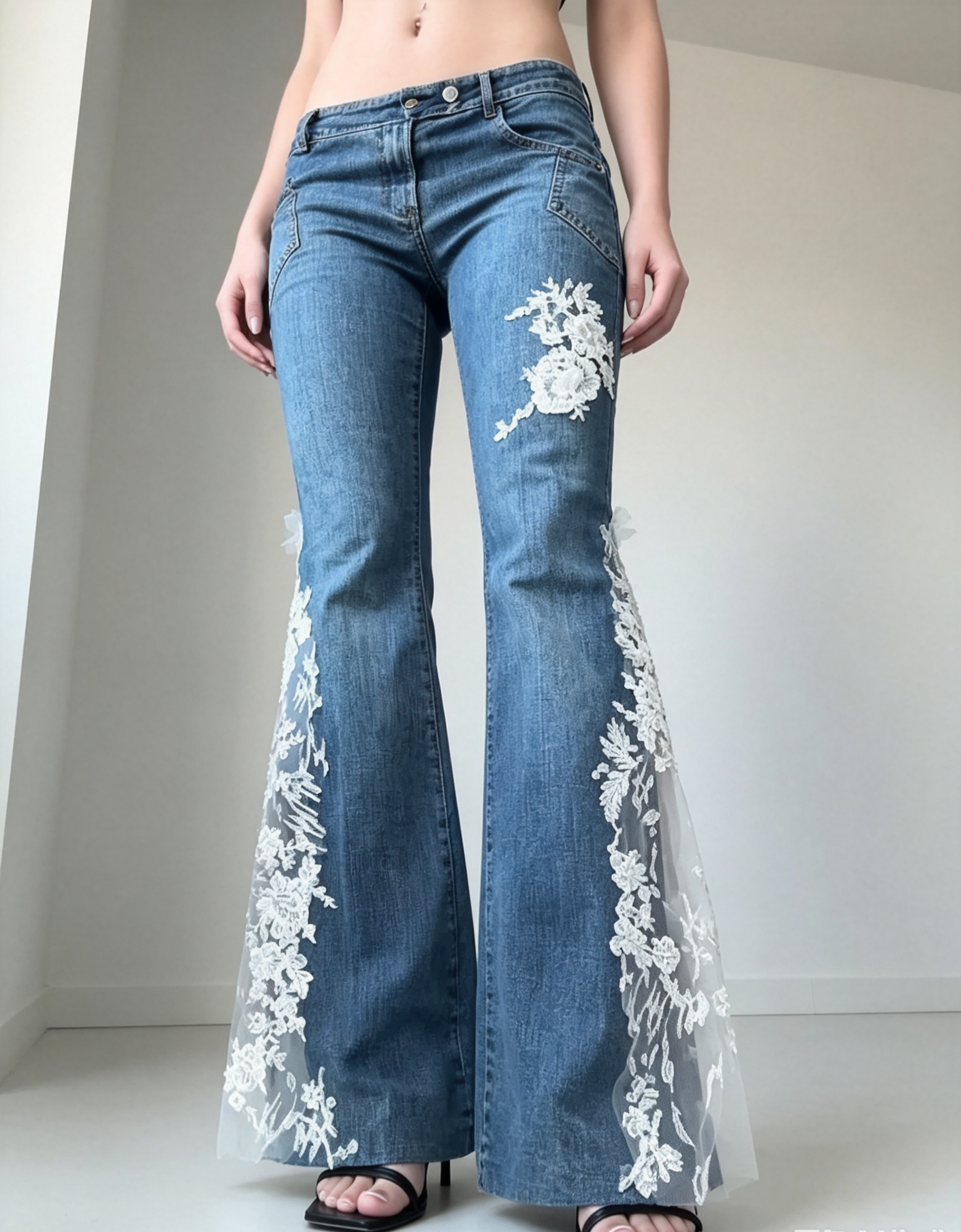 Lace Trim Flare Jeans（Blue 2.0）