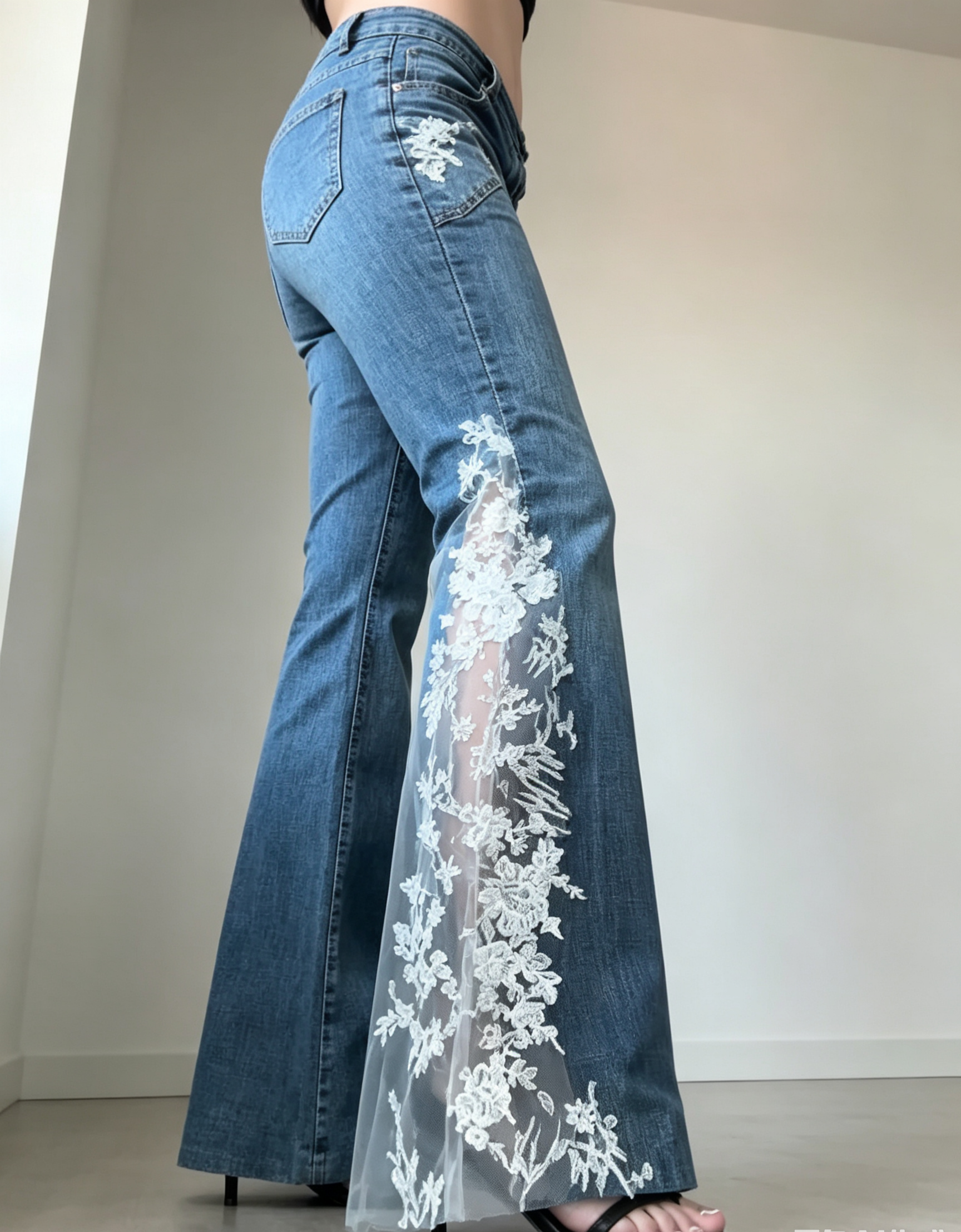 Lace Trim Flare Jeans（Blue 2.0）