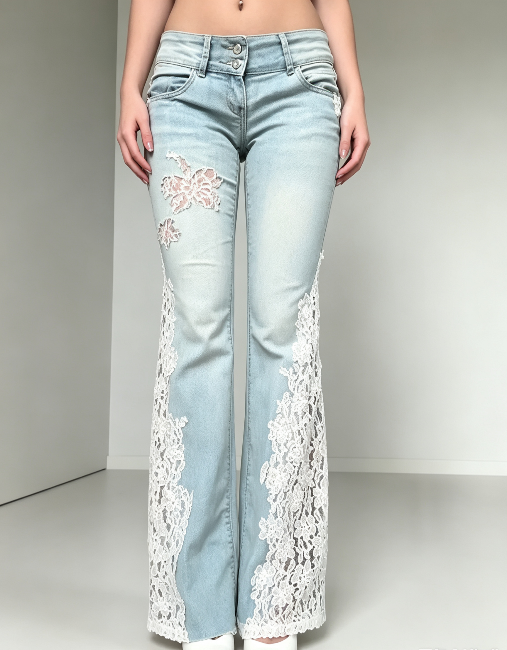 Lace Trim Flare Jeans（Blue 3.0）