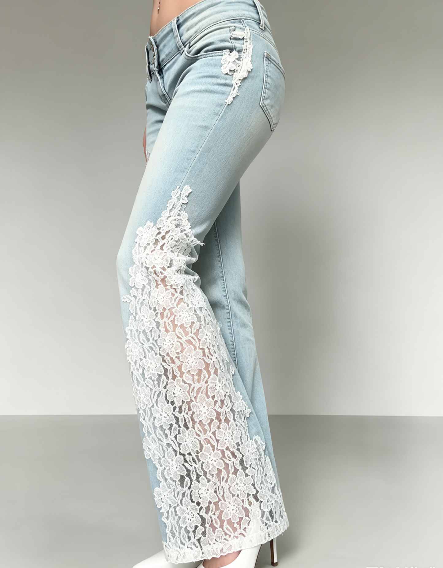 Lace Trim Flare Jeans（Blue 3.0）