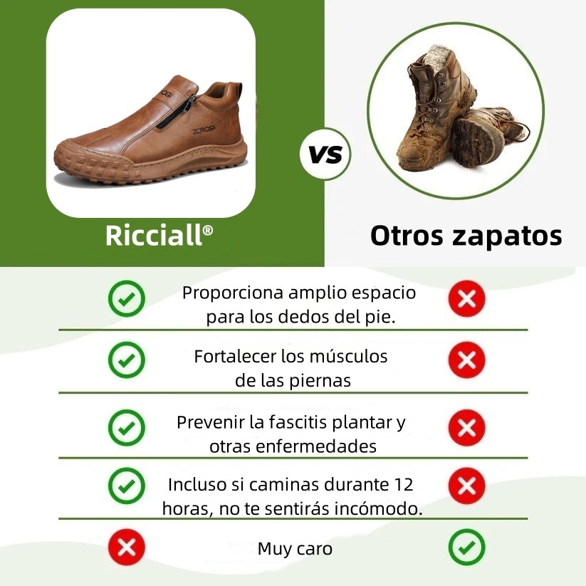 Zapatos ortopédicos Riccicall®: Ideales para caminar todo el día, alivian el dolor de pies, rodillas y espalda. Fabricados artesanalmente con cuero genuino.