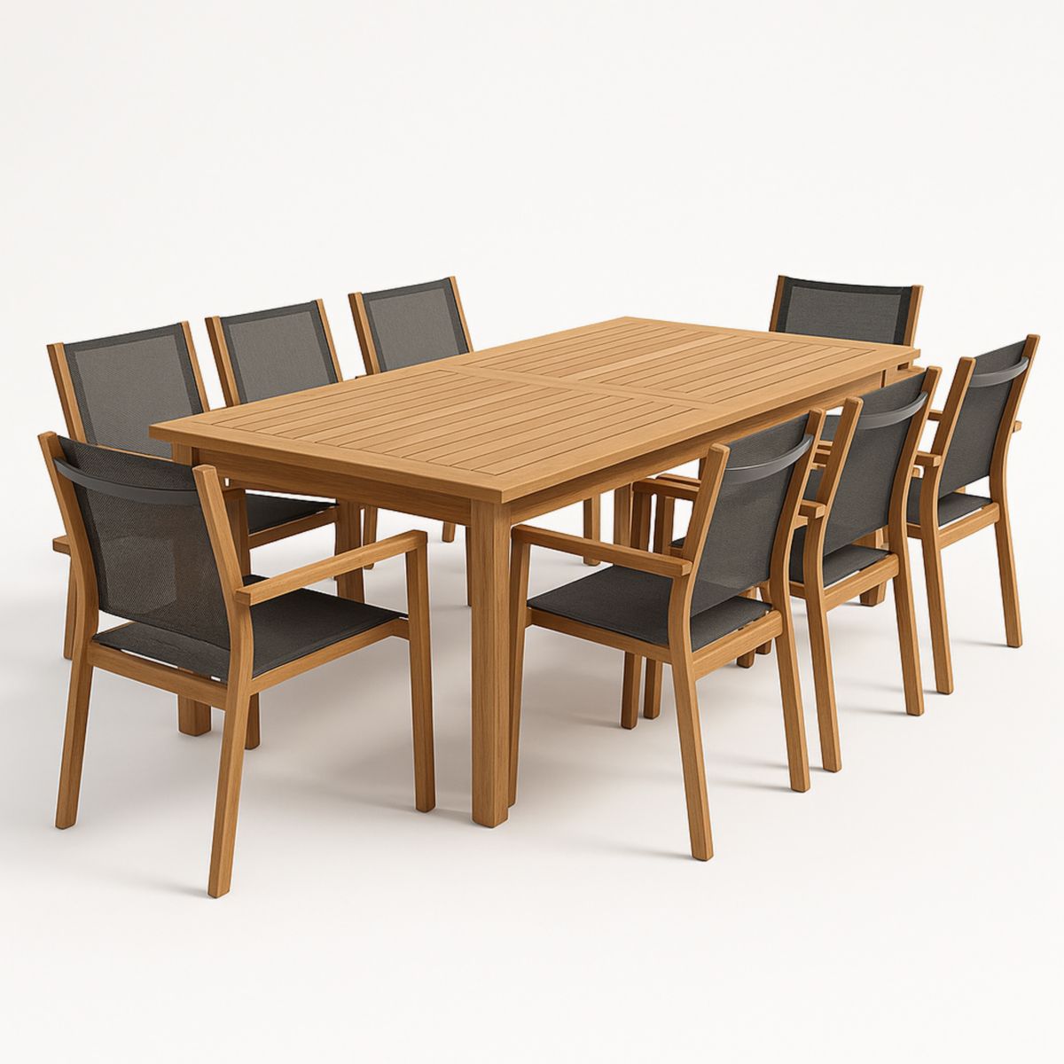 Houten tuintafel en stoelenset 9-delig met antraciet textileen stoelen