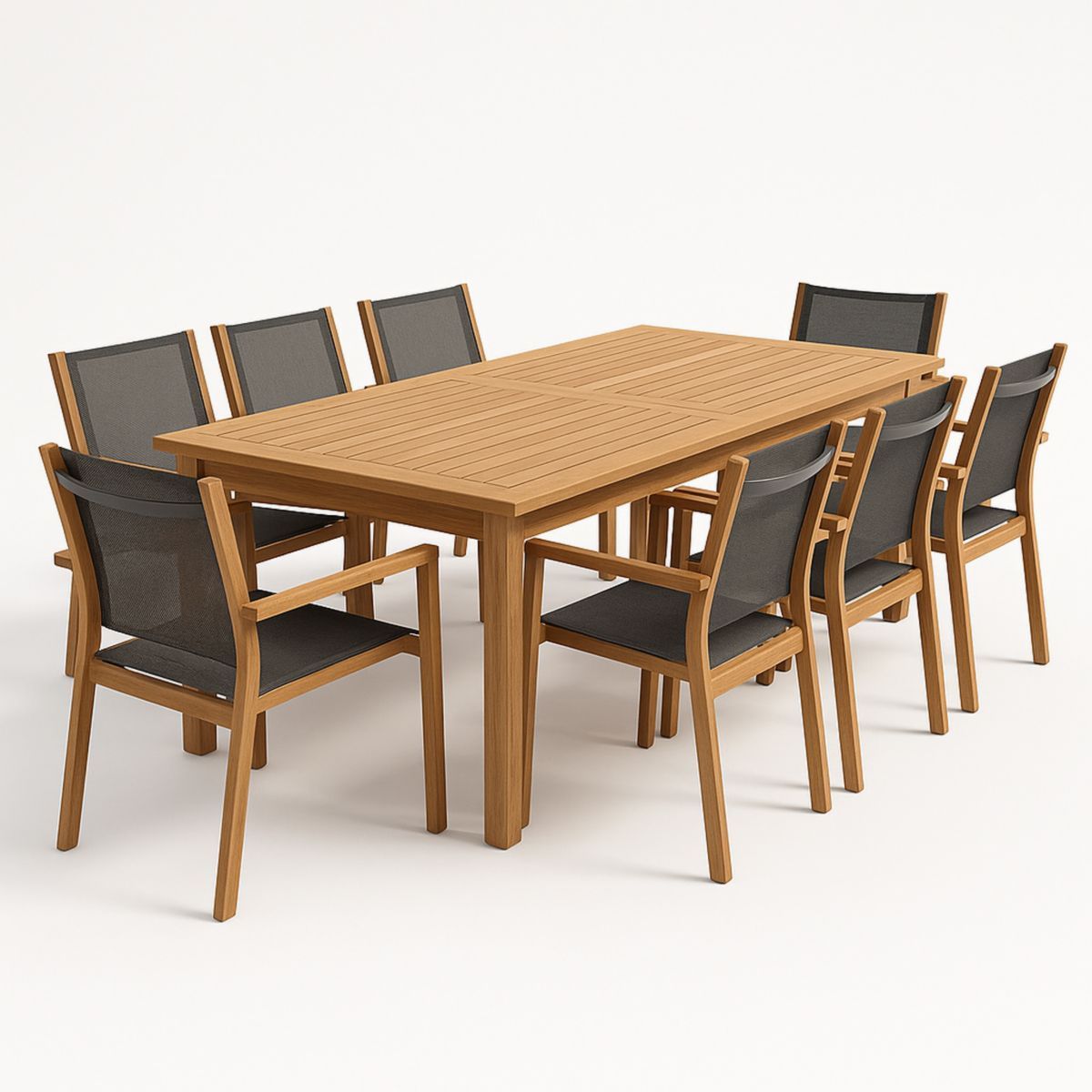 Houten tuintafel en stoelenset 9-delig met antraciet textileen stoelen