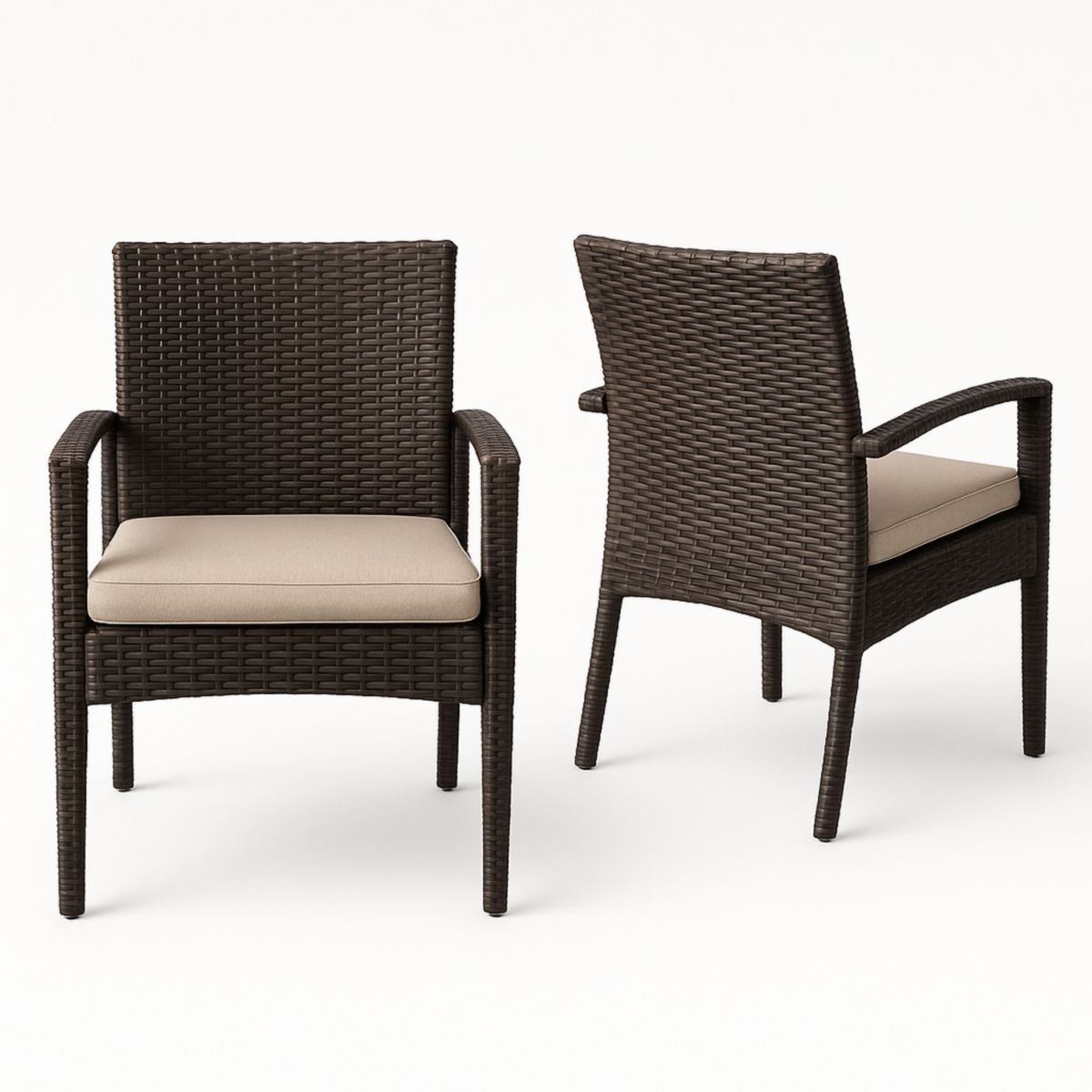 Tuinset Polyethyleen Stoel Met Kussen Bruin/Beige 60x58x90 cm