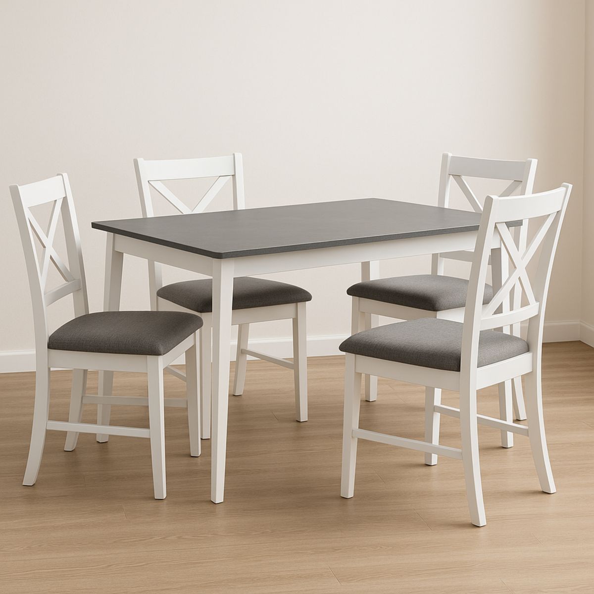 Eettafel en Stoelenset Hout MDF Stof Grijs/Wit 120x75 cm