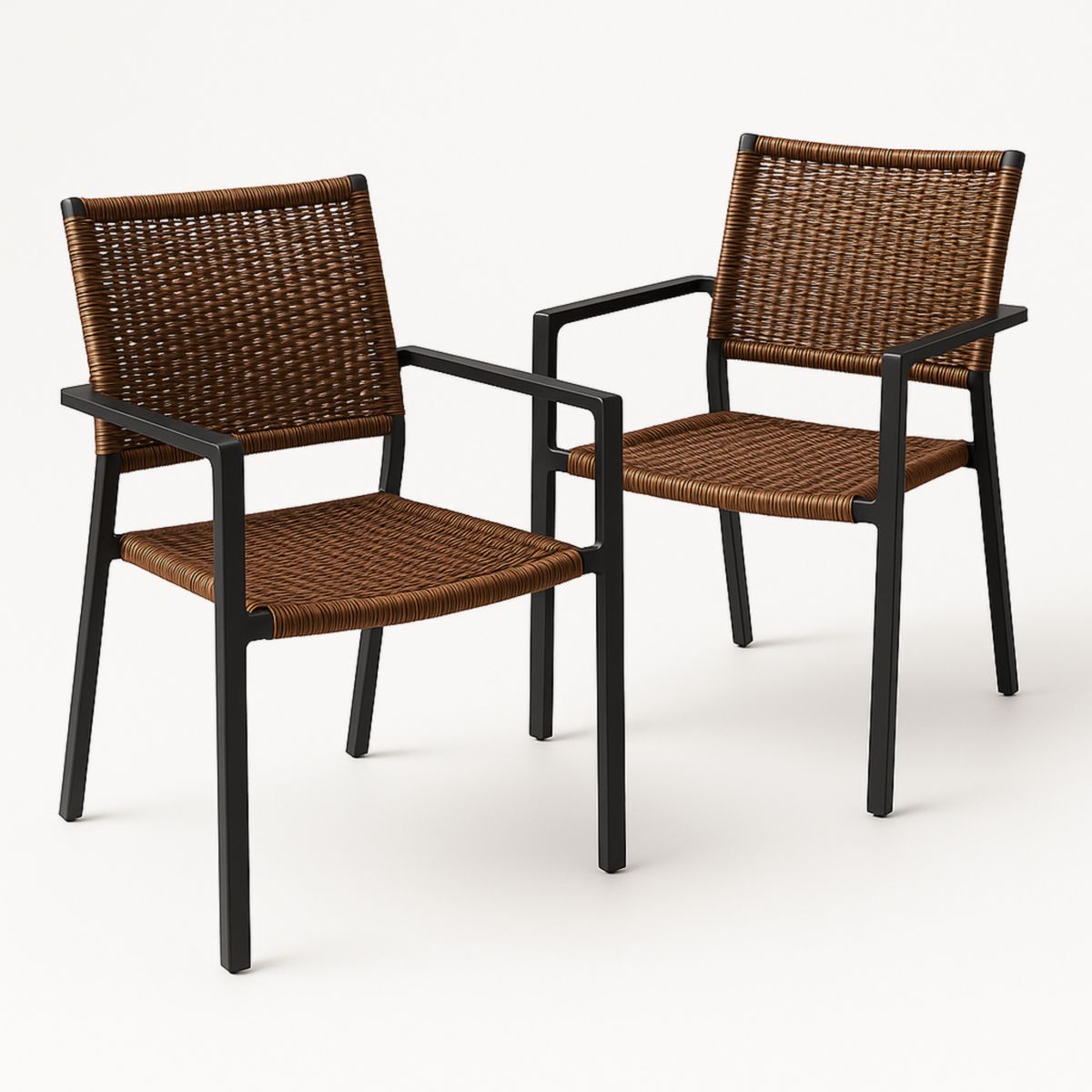 Set van 2 Tuinstoelen Aluminium/Wicker Bruin/Zwart