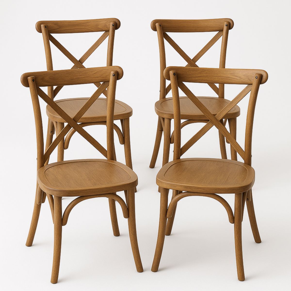 Set van 4 houten eetkamerstoelen X-vorm rugleuning lichtbruin 46 cm