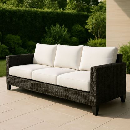 Outdoor loungesofa met rotan frame en polyester kussens Wit/Zwart 210cm