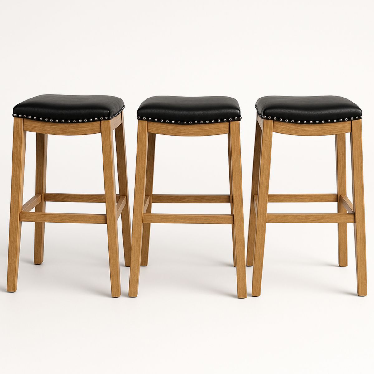 Hoge krukken set van 3 houten frame PU leren zitting zwart 75 cm