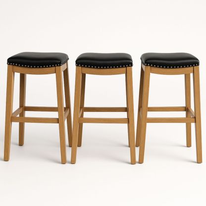 Hoge krukken set van 3 houten frame PU leren zitting zwart 75 cm