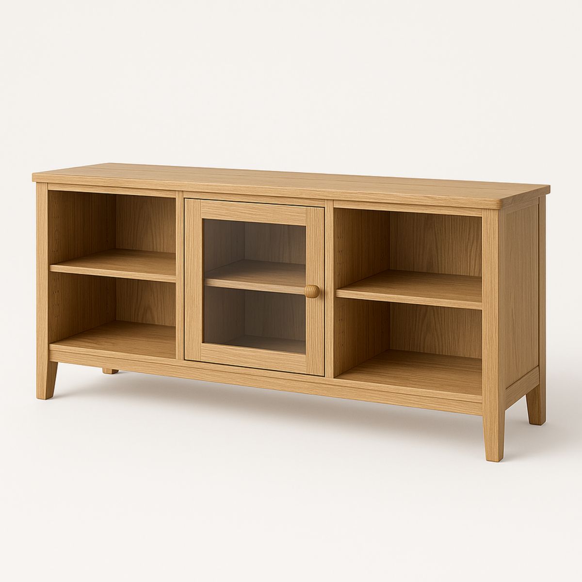 Eiken Houten TV Kast met Gehard Glazen Deur 120cm x 60cm x 40cm