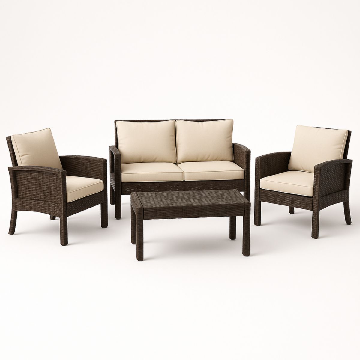 Polyrotan tuinmeubelset met kussens 4-delig Bruin/Beige