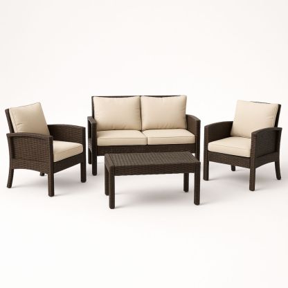 Polyrotan tuinmeubelset met kussens 4-delig Bruin/Beige