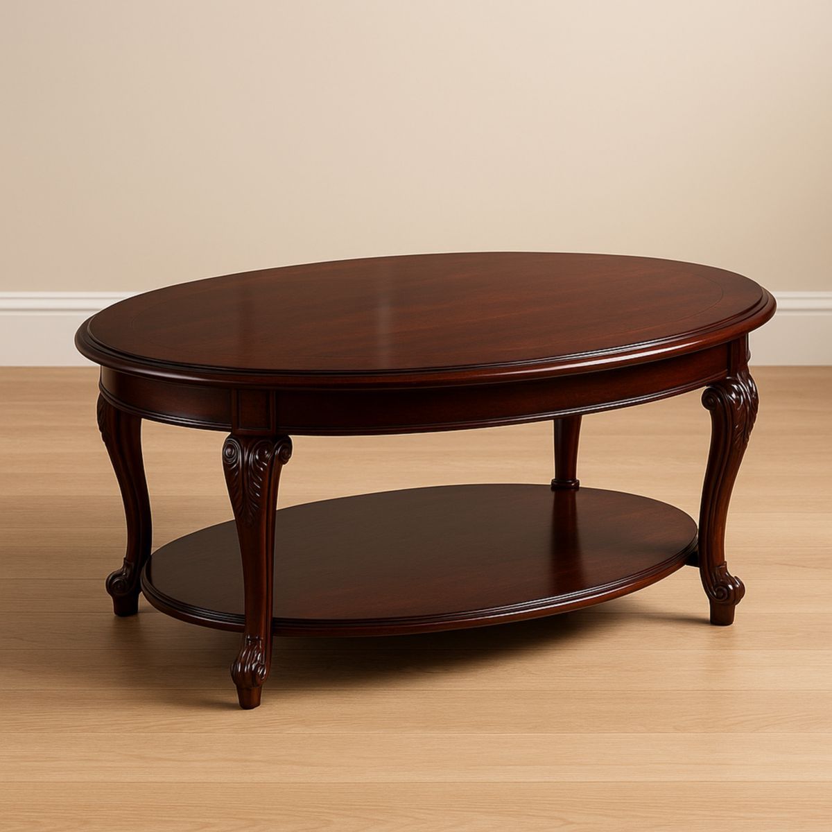 Ovale salontafel hout met dubbele plank Bruin 120cm x 80cm x 45cm