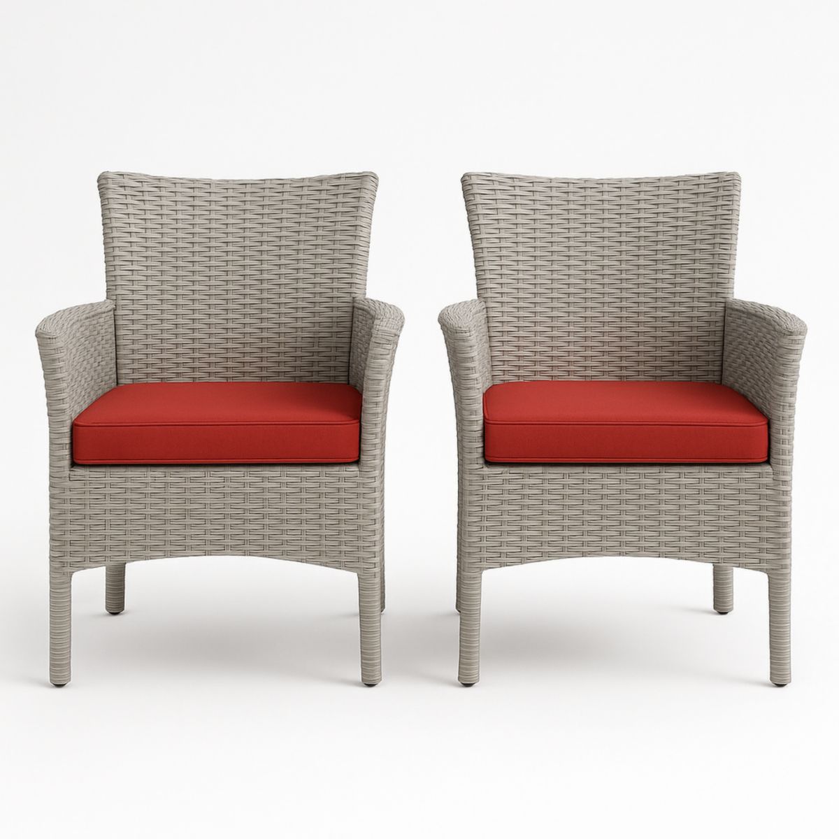 Set van 2 Tuinstoelen Rotan Kunststof Grijs Rood Kussen 65cm x 70cm x 90cm