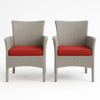 Set van 2 Tuinstoelen Rotan Kunststof Grijs Rood Kussen 65cm x 70cm x 90cm