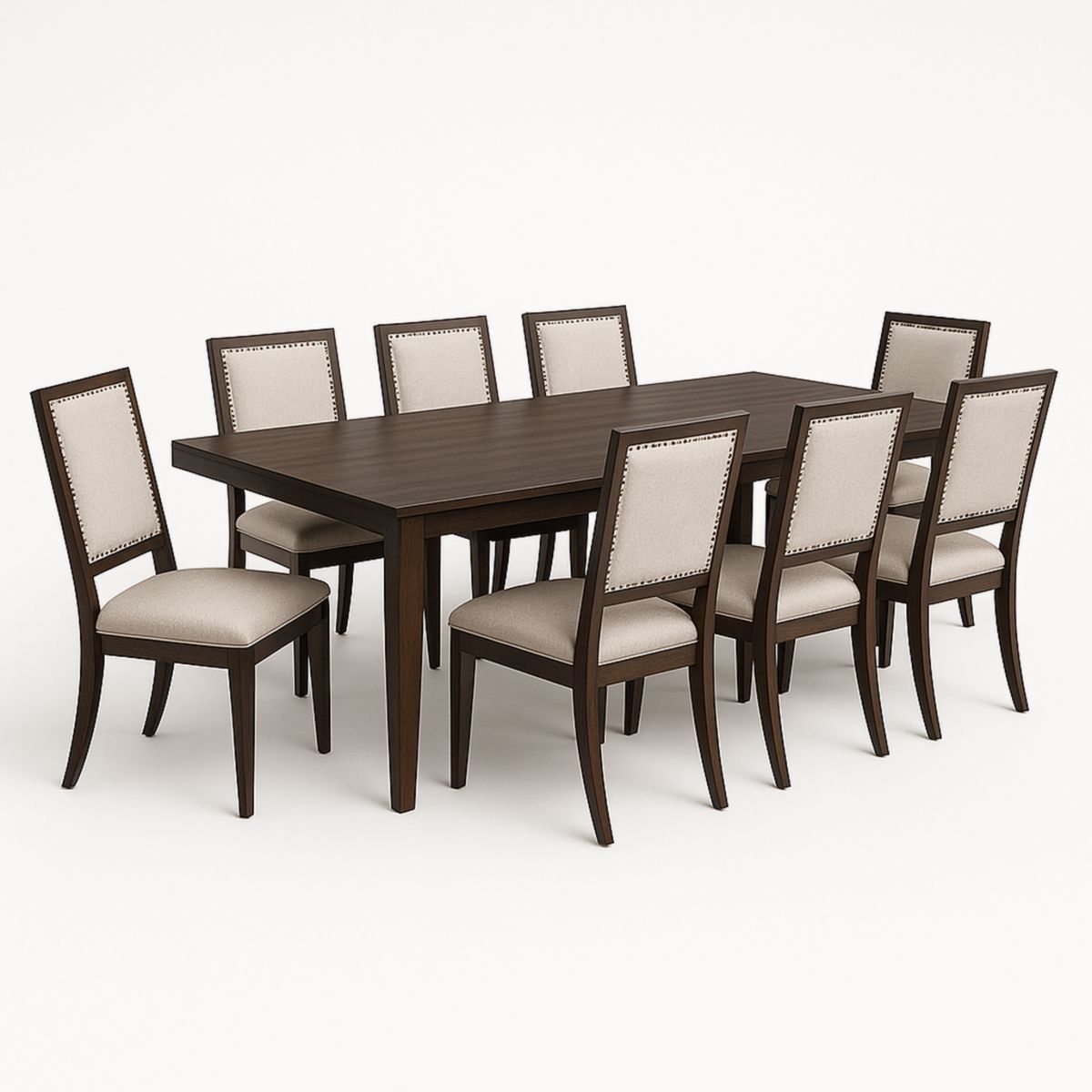 Eettafelset 9-delig Hout Bruin/Beige Polyester Bekleding