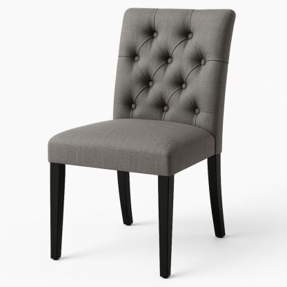 Grijze gestoffeerde eetkamerstoel hout met knoopdetails 85 cm