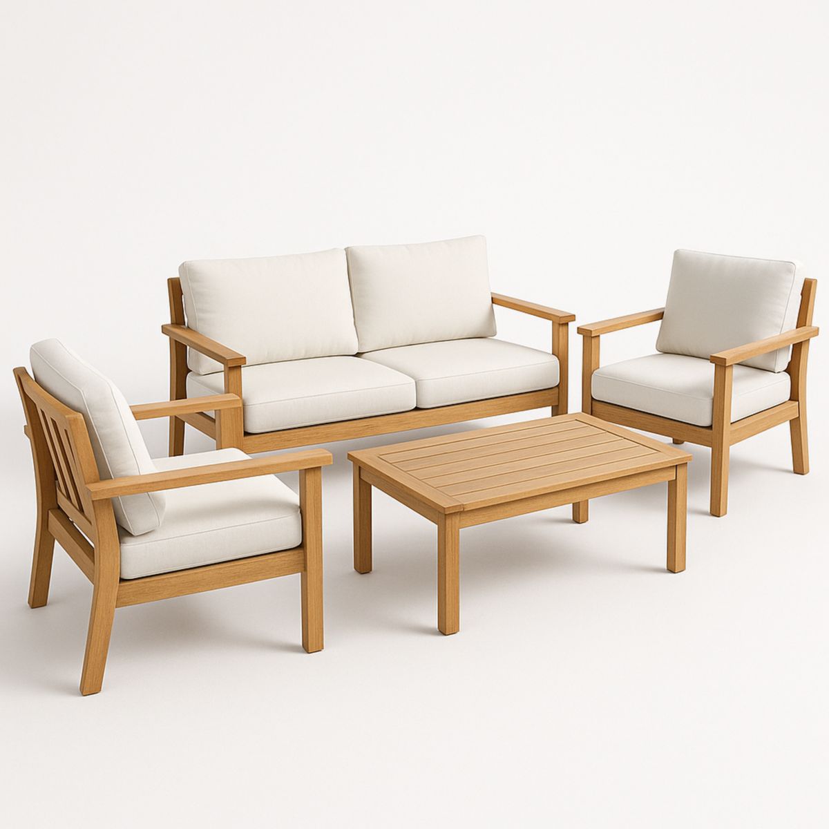 Tuinmeubelset Hout 1 Bank 2 Stoelen 1 Tafel Crème