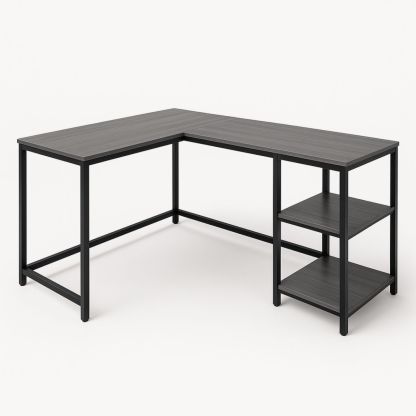 L-vormige Computertafel met Rekken en Metaalframe Antraciet/Donkergrijs 140x120x75cm