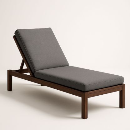 Ligstoel Hout Polyester Bruin/Grijs 200cm